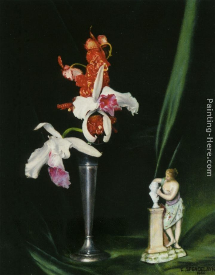 Charles Spencelayh Still Life Of An Orchid And A Porcelain Figure